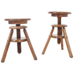 French Pair of 19th Century Adjustable Wood Stools