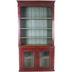 Antique English 19th Century Painted Pine Bookcase