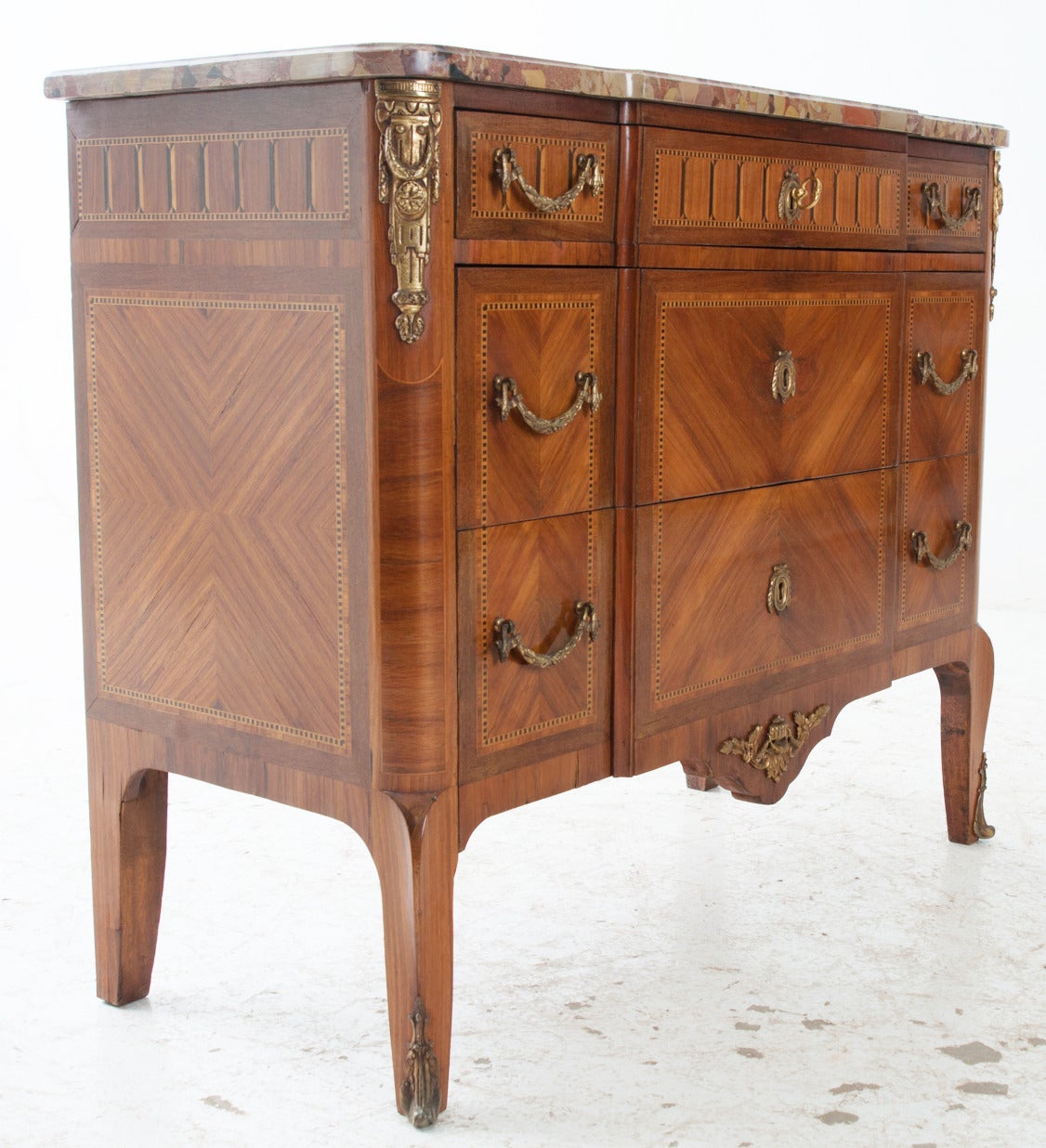 French 19th Century Marble Top & Wood Inlay Commode 2