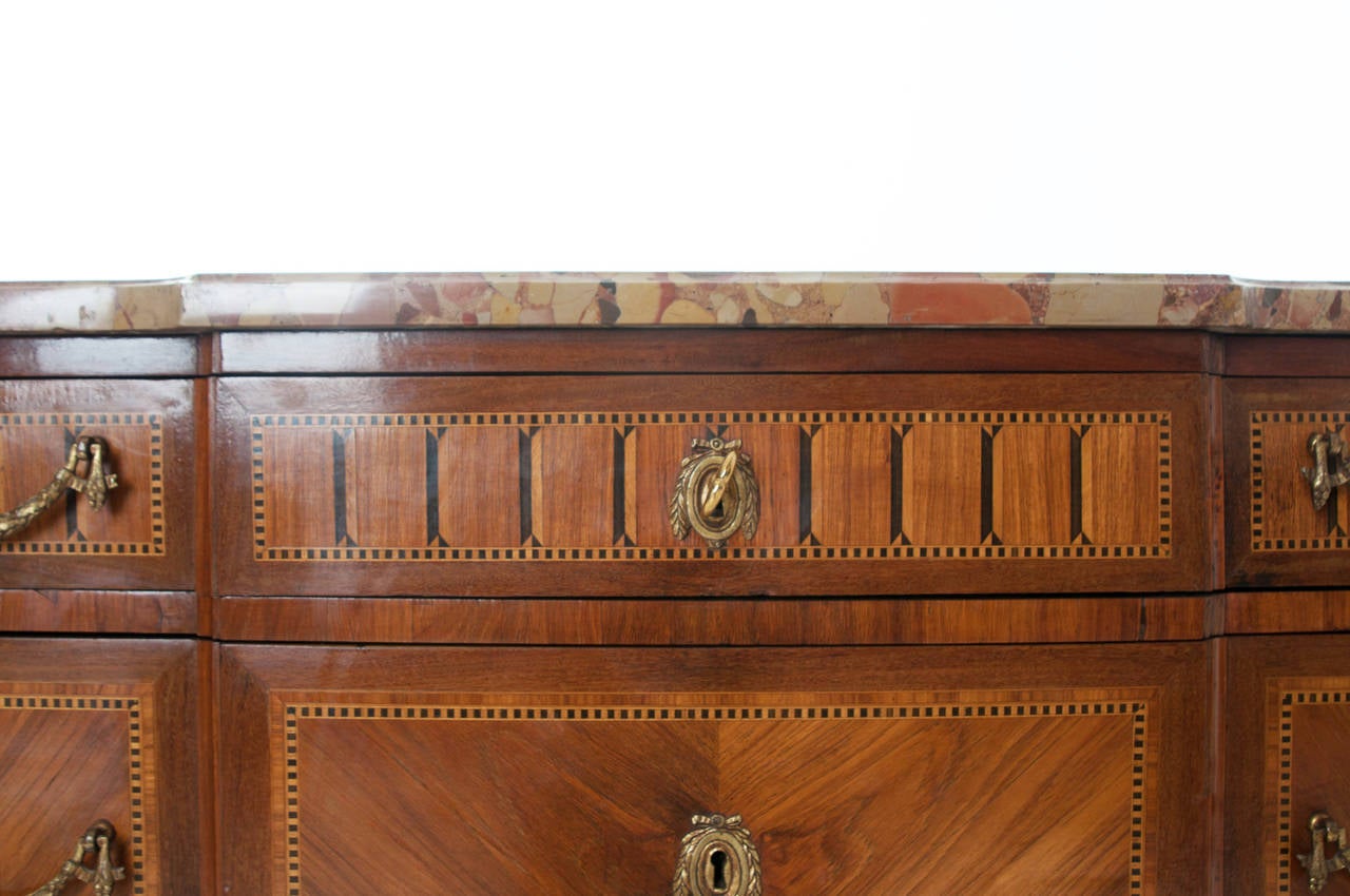 French 19th Century Marble Top & Wood Inlay Commode In Good Condition In Baton Rouge, LA