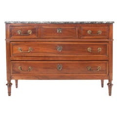 Antique French 19th Century Louis XVI Walnut and Marble Commode