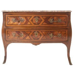 French Early 19th Century Louis XV Serpentine Inlay Commode with Marble Top