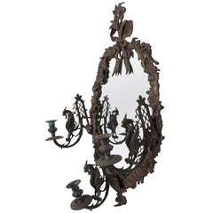 Miroir candélabre scandinave du 19e siècle en bronze avec dragon