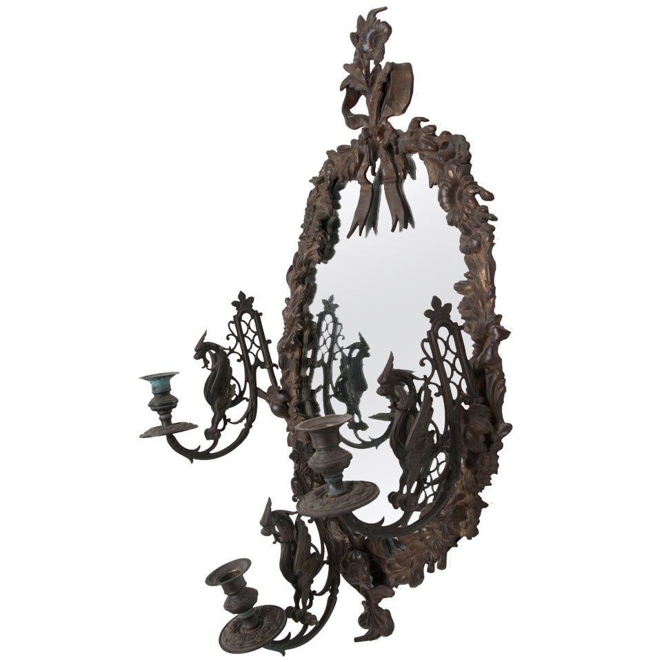 Scandinavian 19th Century Bronze Dragon Candelabra Mirror at 1stDibs