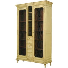 Antique French Painted Armoire in the Louis XVI Style with Wire Doors