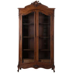 Antique French 20th Century Walnut Louis XV Armoire or Display Cabinet