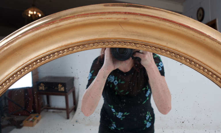 Large French 19th Century Gold Gilt Oval Mirror 1