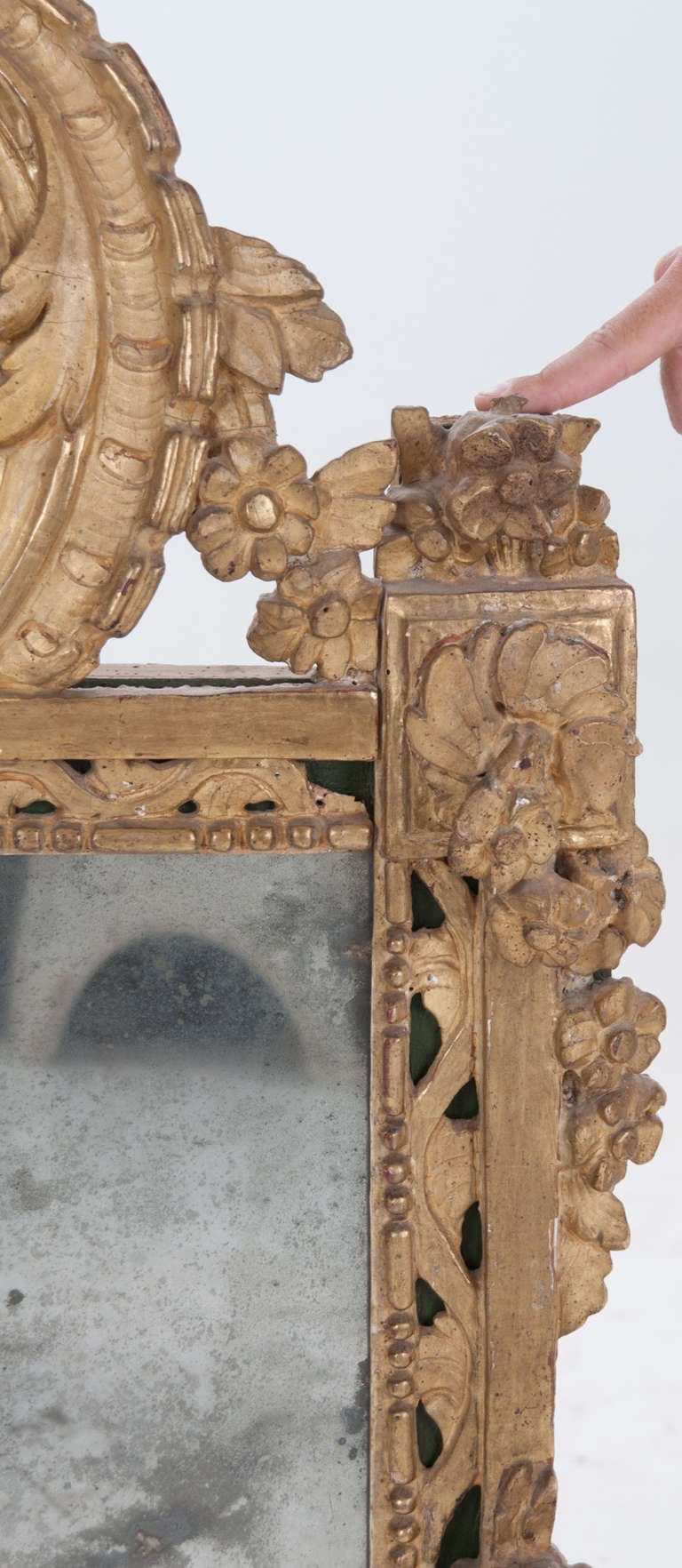 Baroque Italian 18th Century Gold Gilt Wood & Painted Mirror