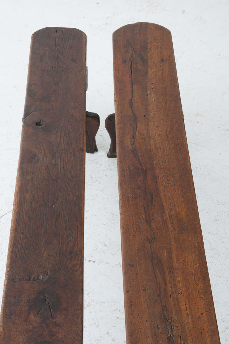 French 19th Century Pair of Oak Benches 1
