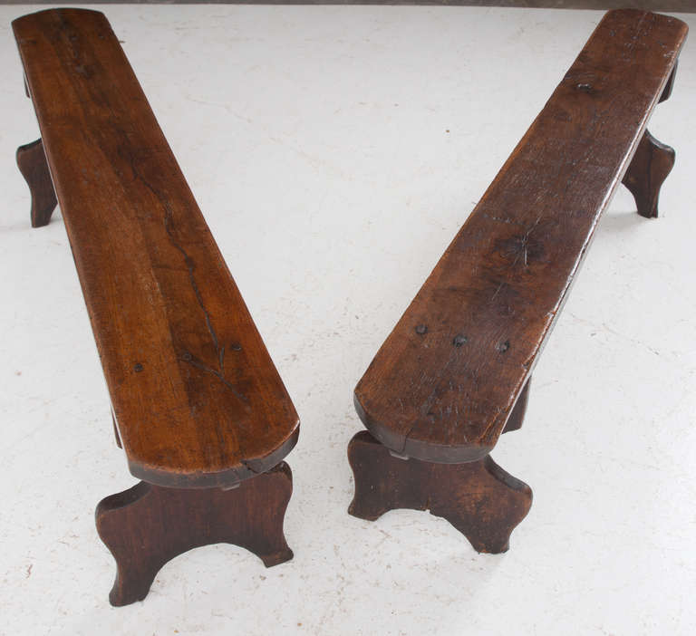 French 19th Century Pair of Oak Benches 3