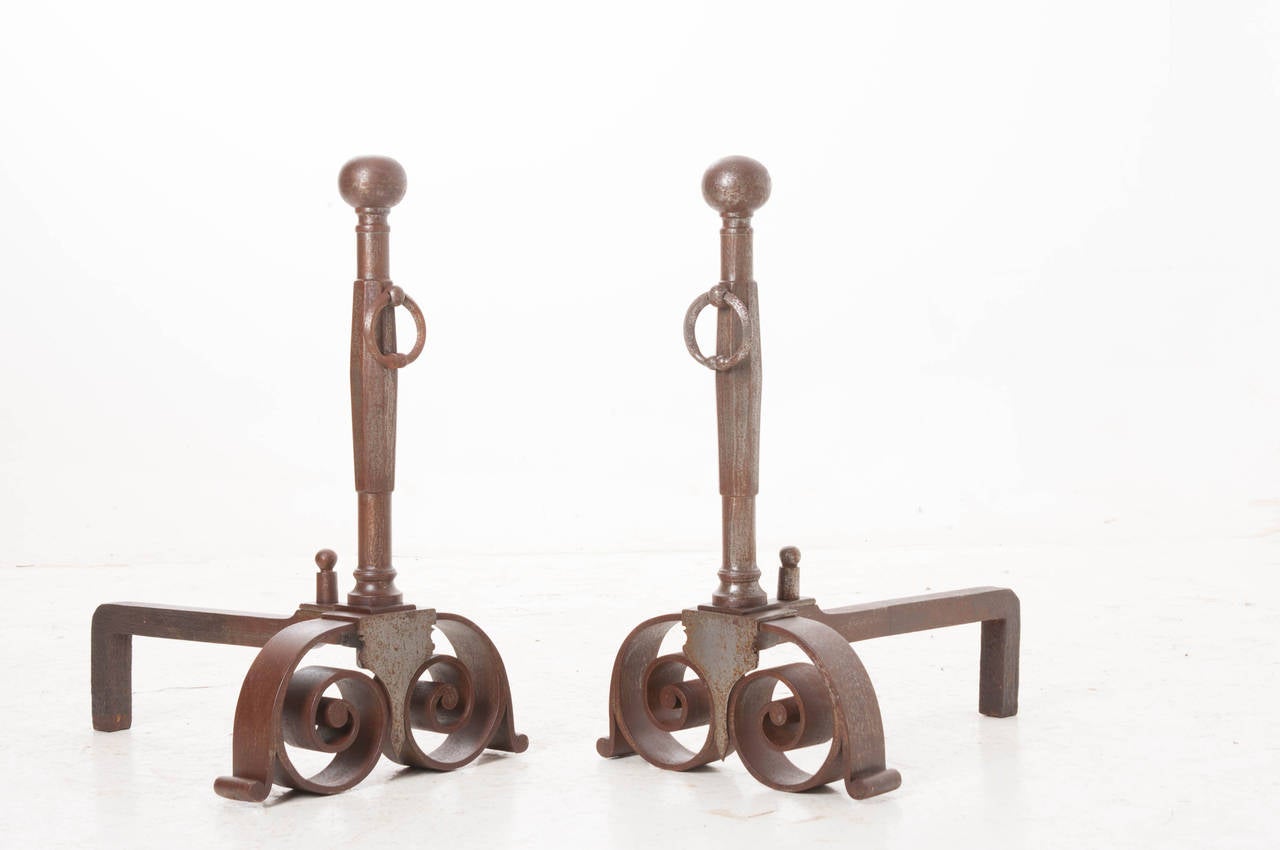 Pair of French Heavy Iron Andirons at 1stDibs