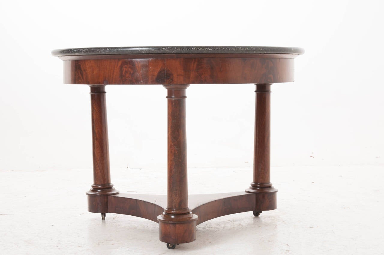 French 19th Century Empire Flame Mahogany and Marble Center Table 3