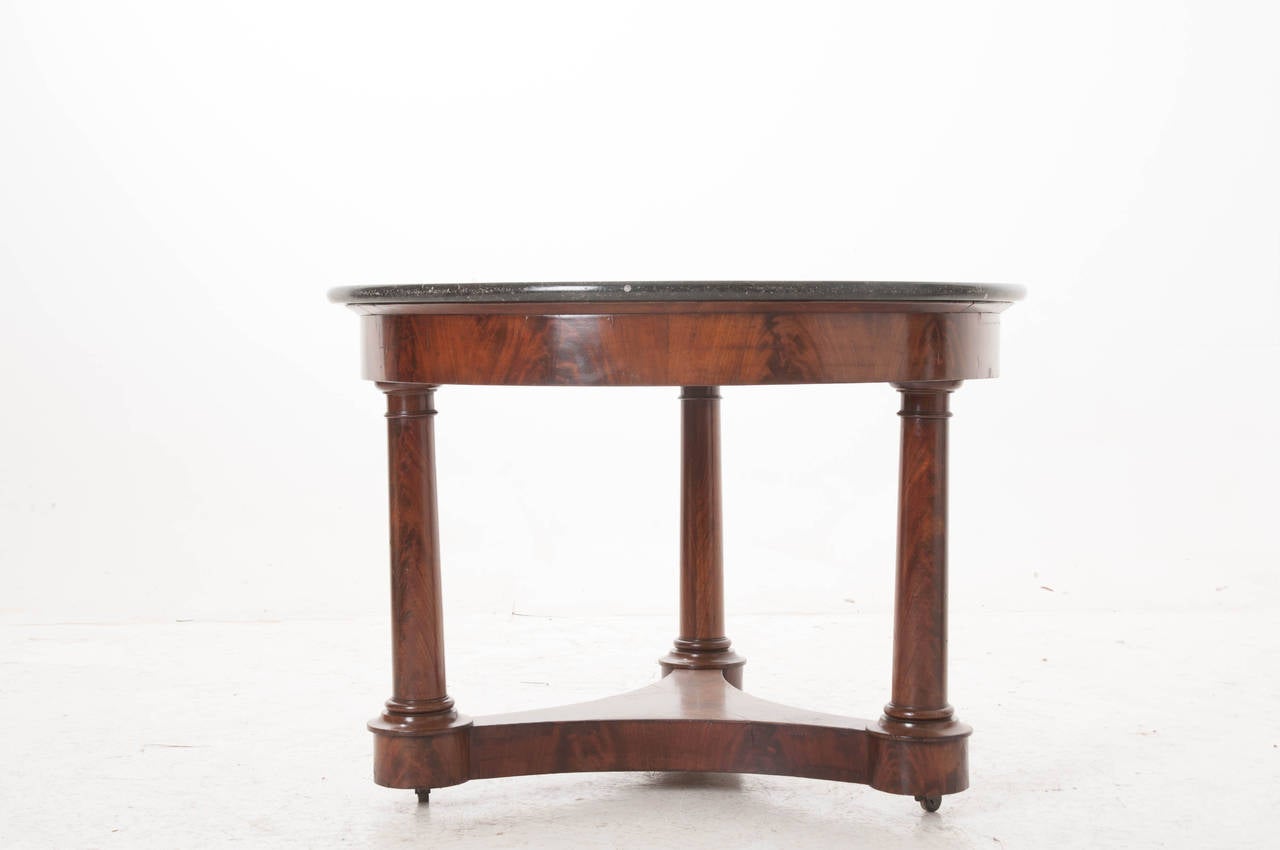 French 19th Century Empire Flame Mahogany and Marble Center Table 4