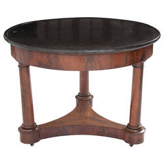 French 19th Century Empire Flame Mahogany and Marble Center Table