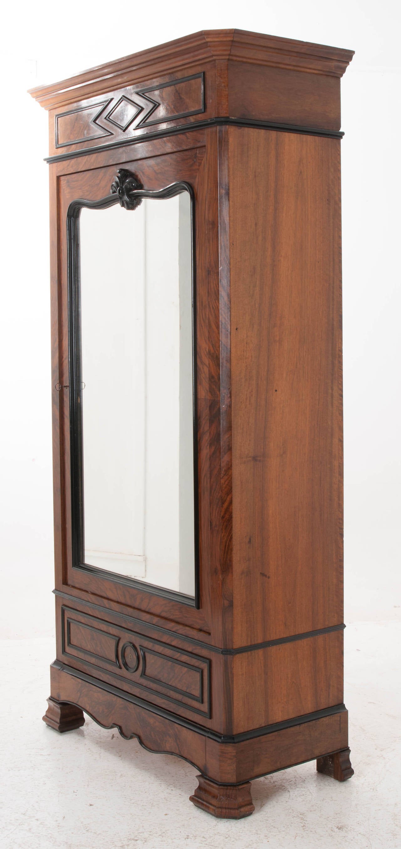 French 19th Century Rosewood Mirror Door Armoire 1