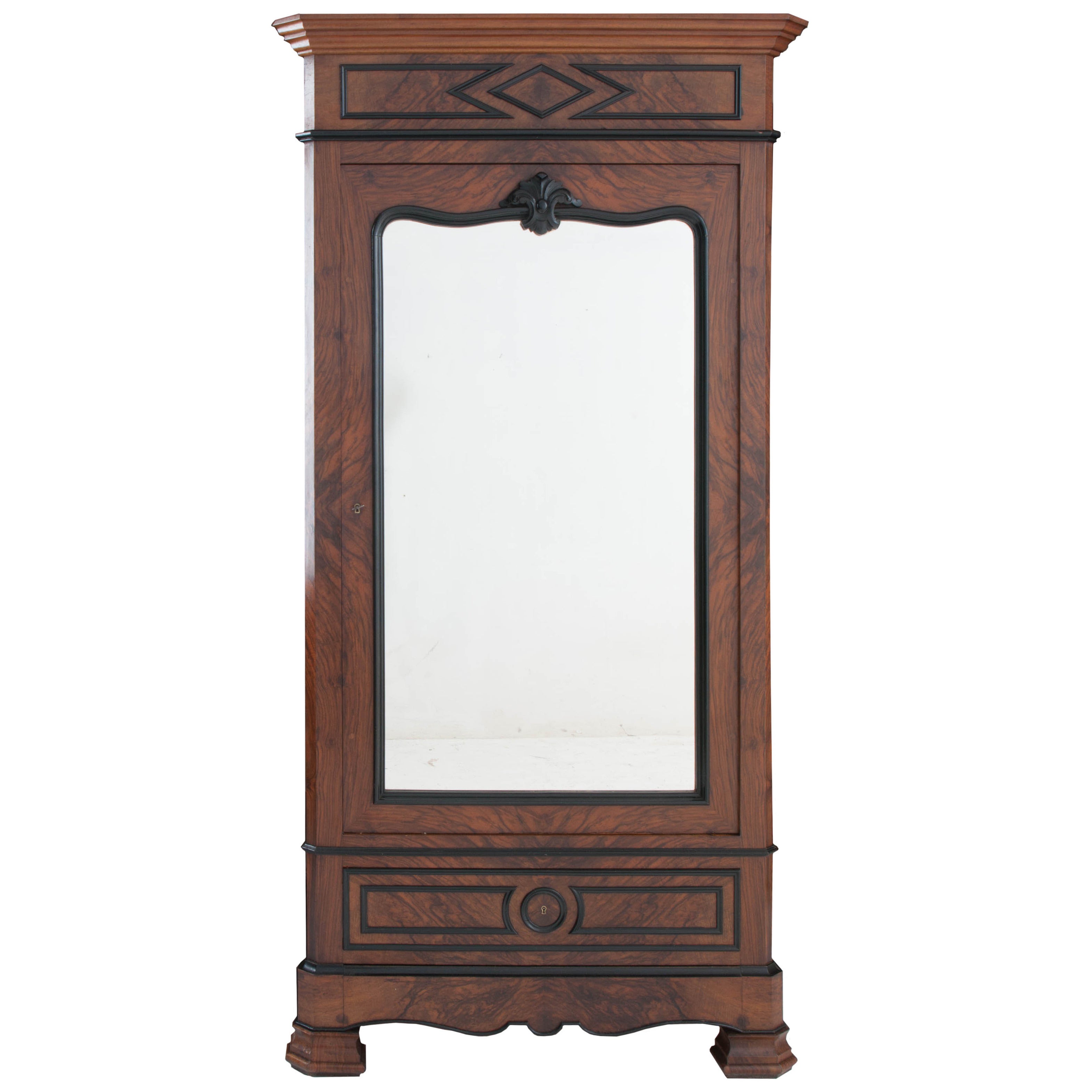 French 19th Century Rosewood Mirror Door Armoire