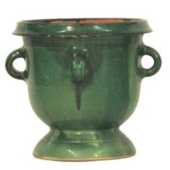 French PAIR of Green Glazed Urns