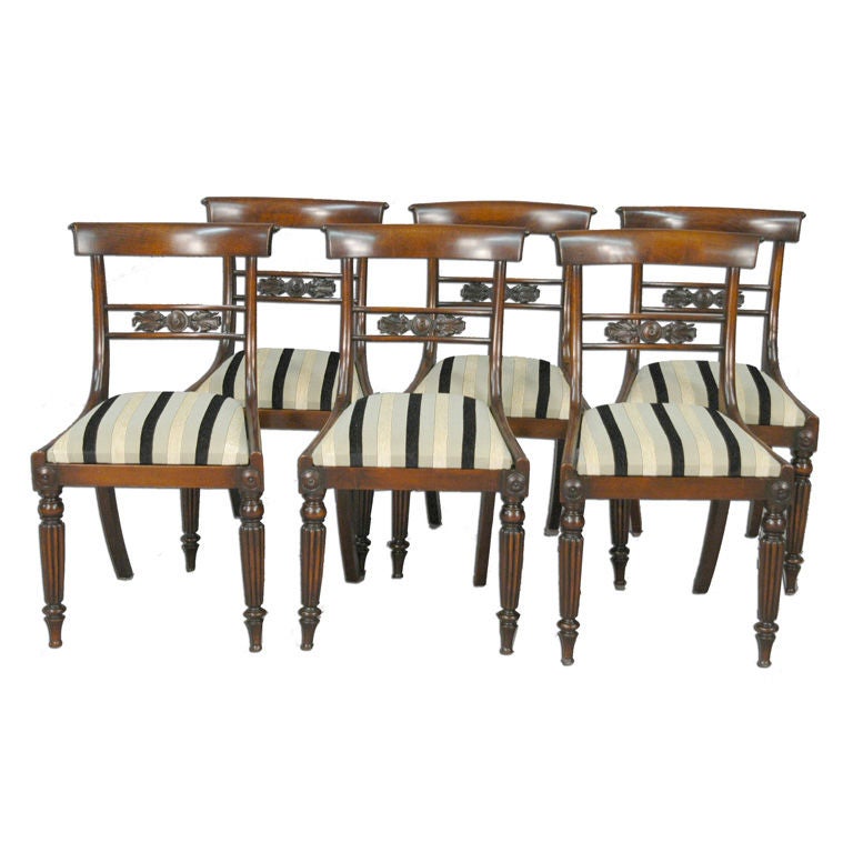 Set (6) English Sheraton Dinning Chairs