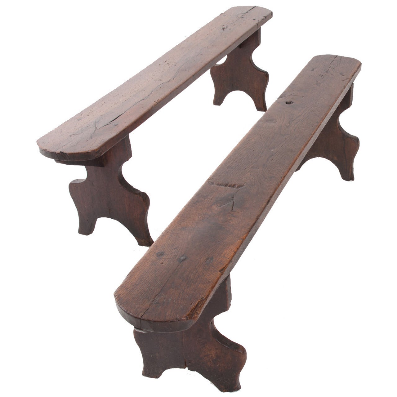 French 19th Century Pair of Oak Benches