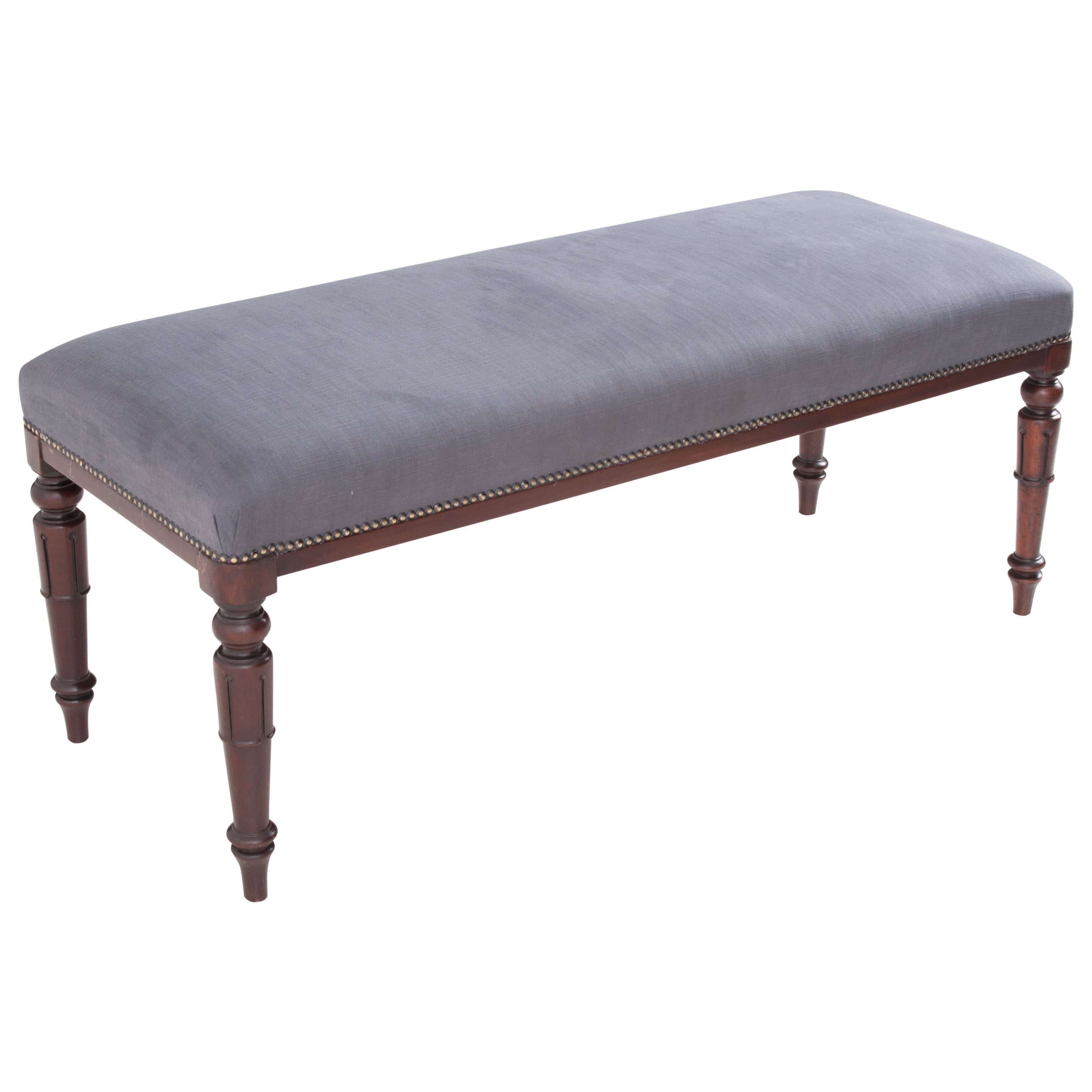 English 19th Century Mahogany & Upholstered Bench