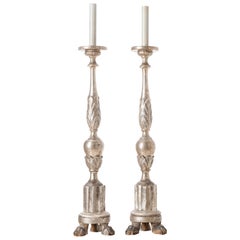 Pair of Tall French 19th Century Silver Gilt Candlesticks