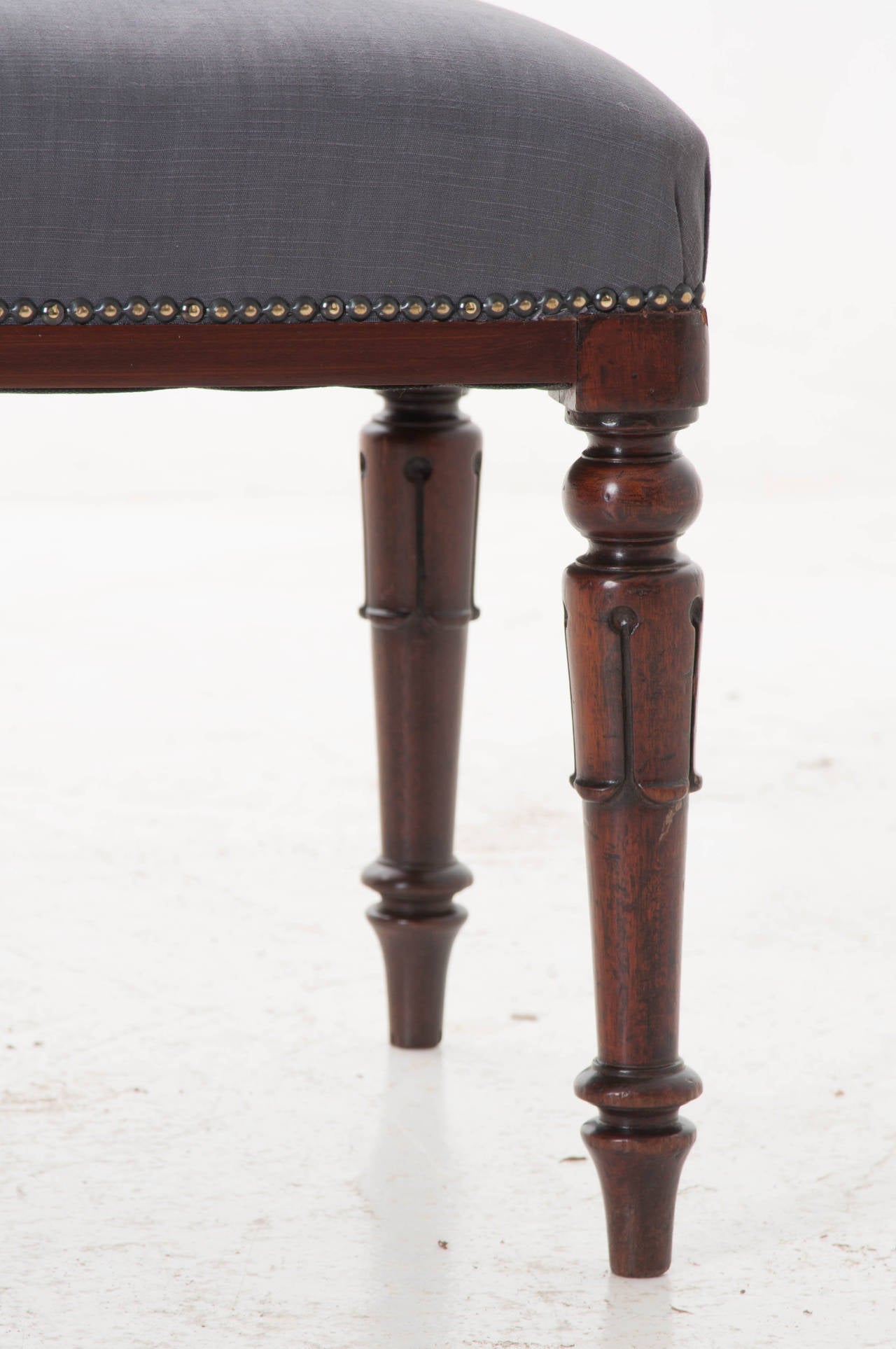 English 19th Century Mahogany & Upholstered Bench 2