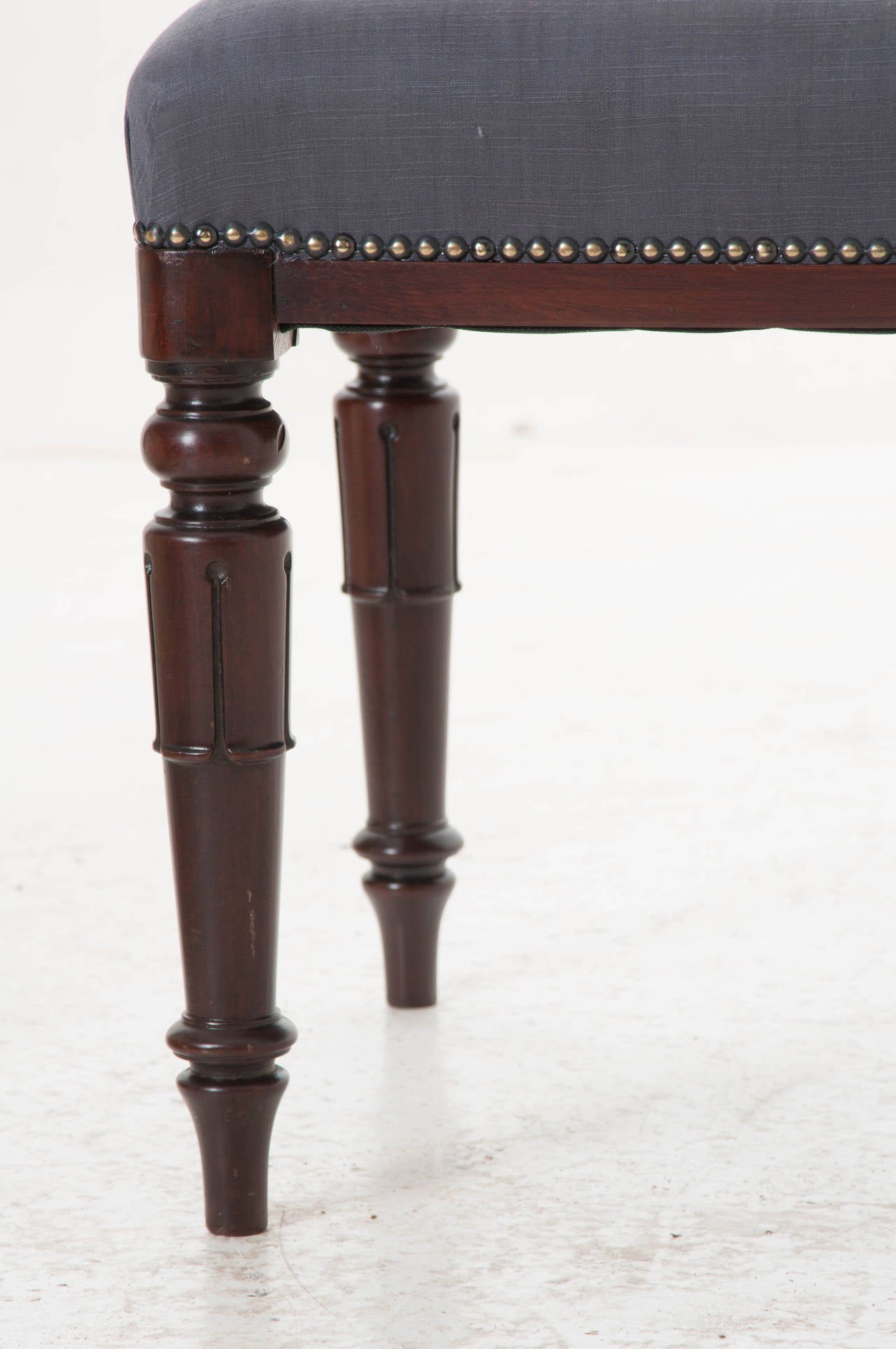 English 19th Century Mahogany & Upholstered Bench 1