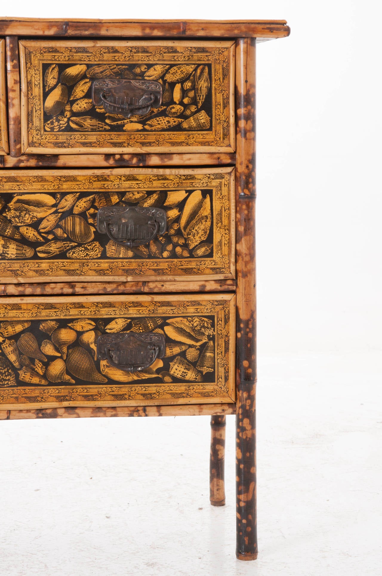 Great Britain (UK) English 19th Century Bamboo and Decoupage Shell Chest