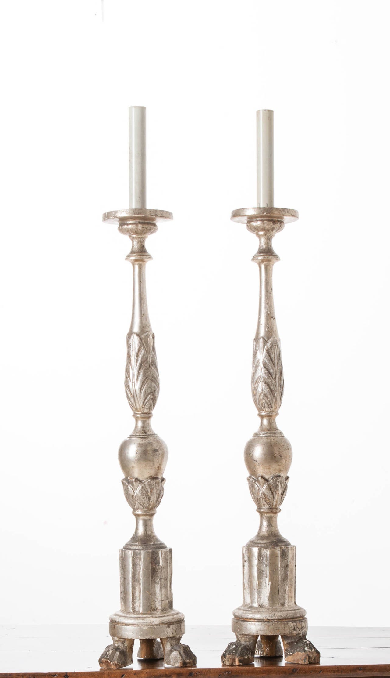 Pair of Tall French 19th Century Silver Gilt Candlesticks In Good Condition For Sale In Baton Rouge, LA