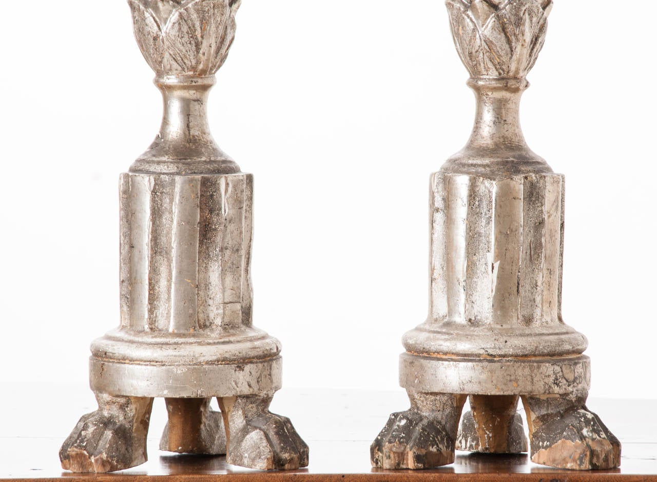 Pair of Tall French 19th Century Silver Gilt Candlesticks For Sale 2