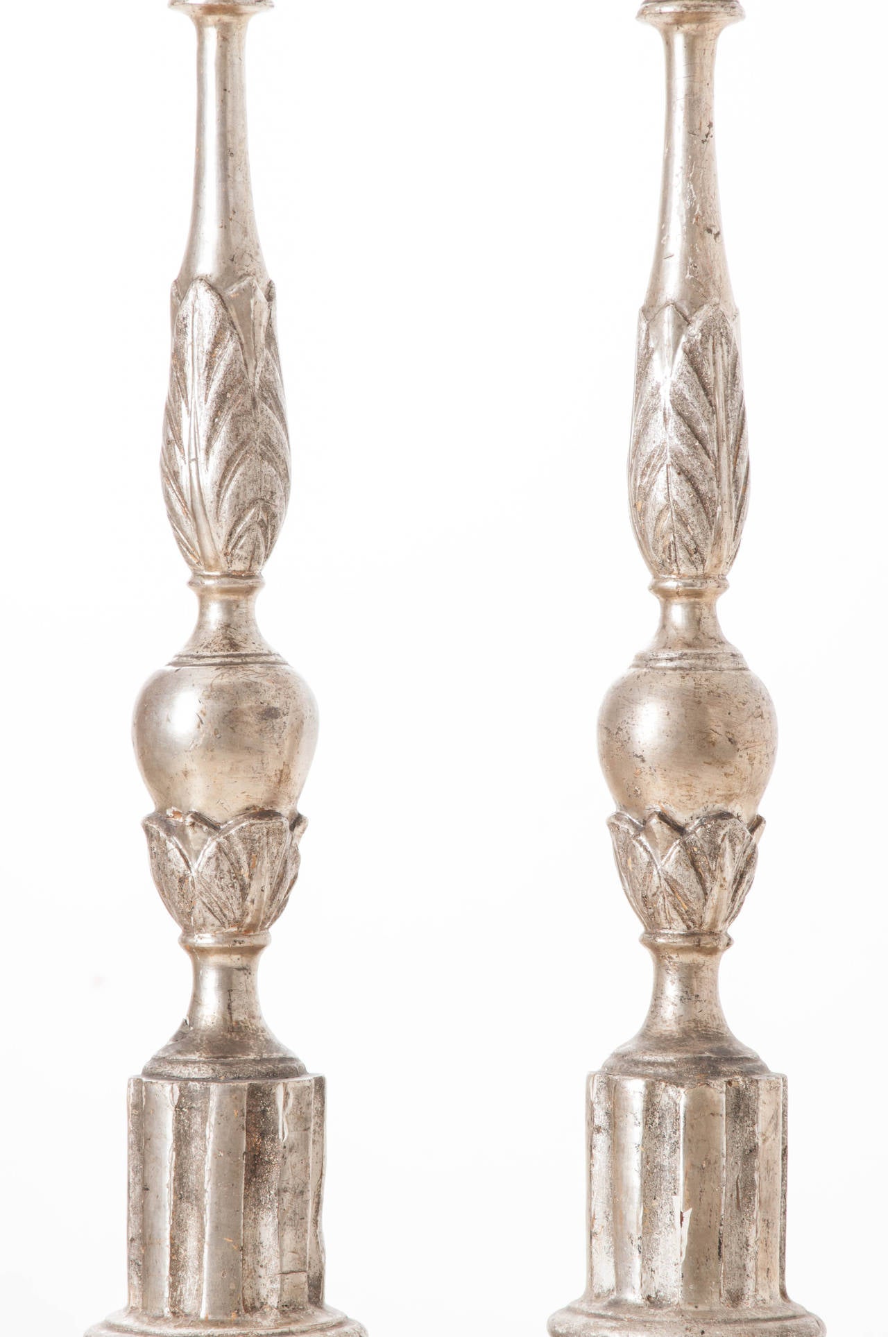 Silver Leaf Pair of Tall French 19th Century Silver Gilt Candlesticks For Sale