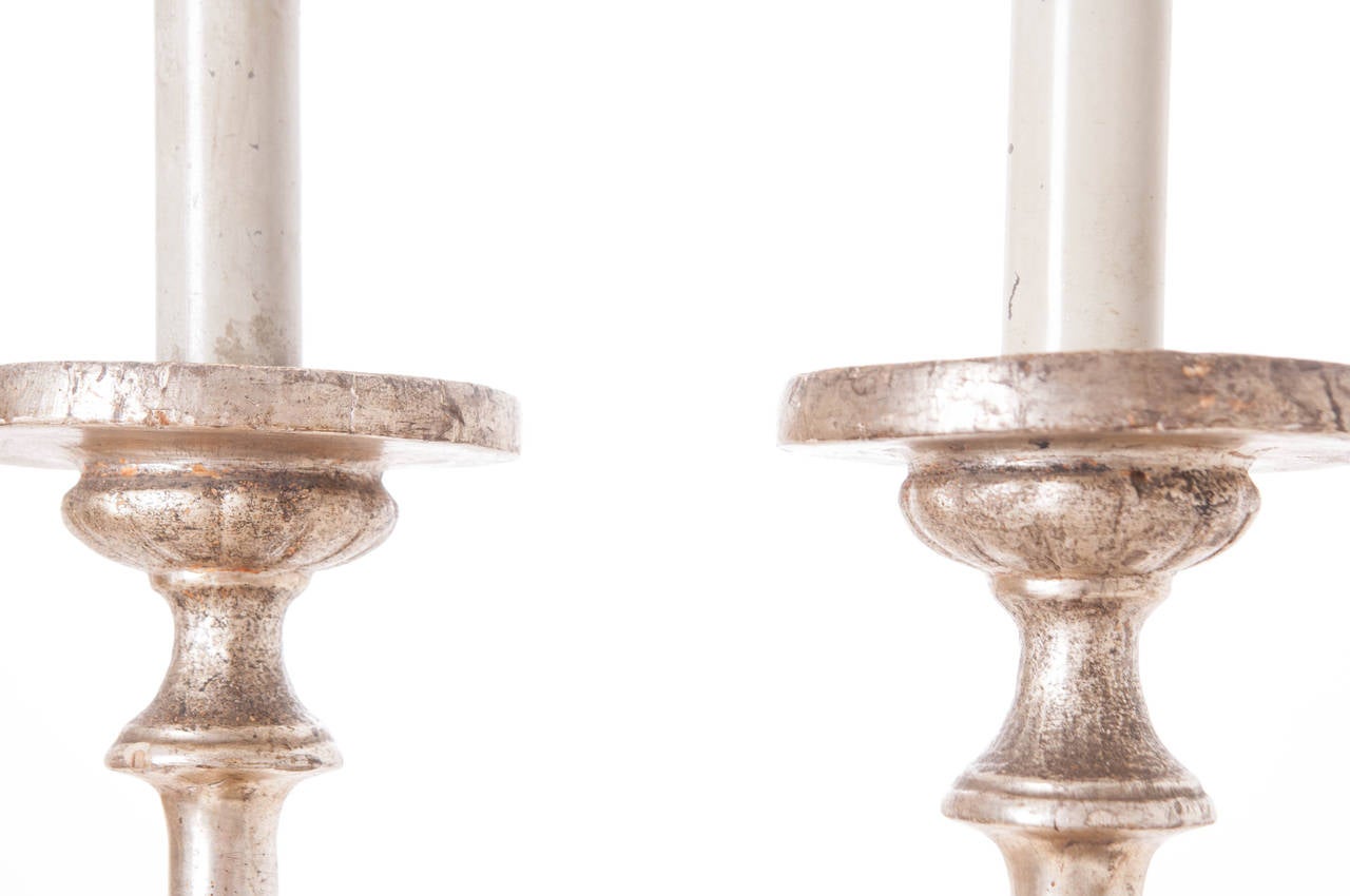 Pair of Tall French 19th Century Silver Gilt Candlesticks For Sale 1