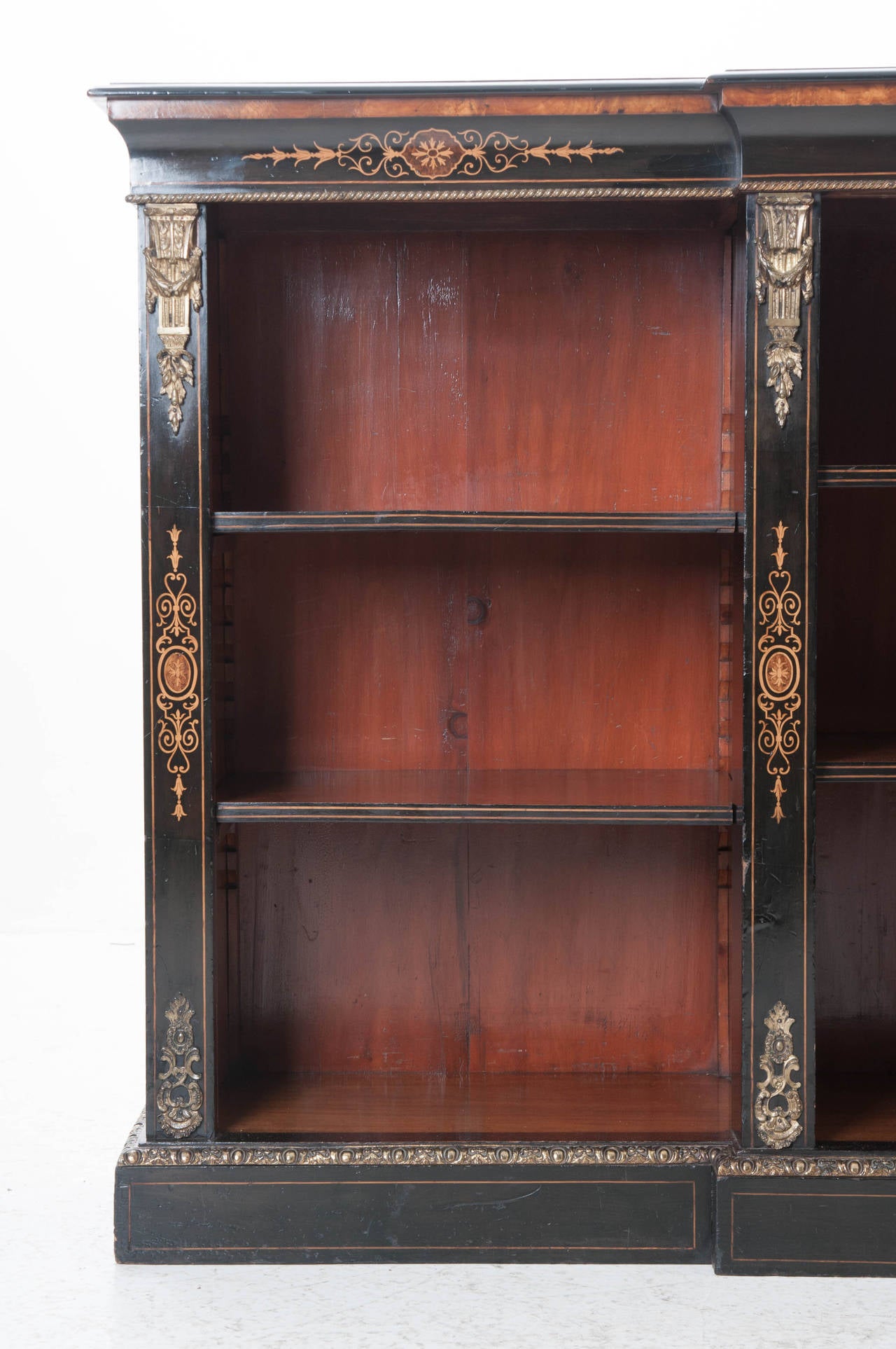 French 19th Century Ebony Breakfront Bookcase 1