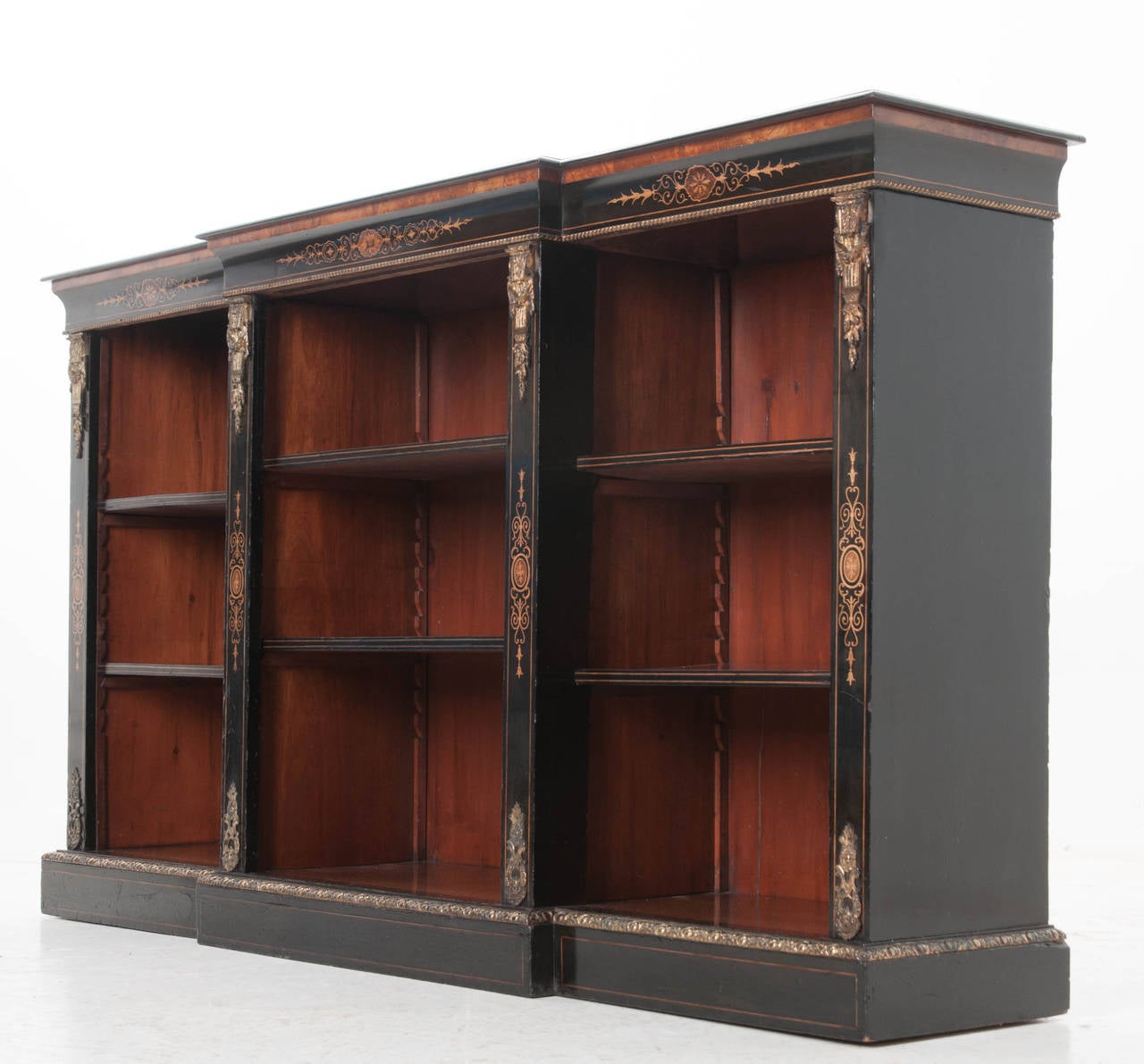 French 19th Century Ebony Breakfront Bookcase 7
