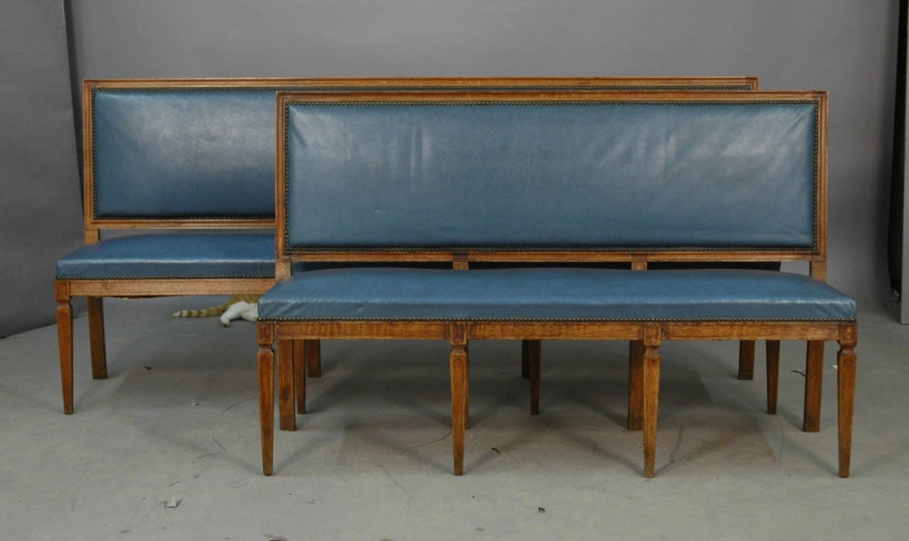 French Oak Upholstered Railway Chairs/Benches