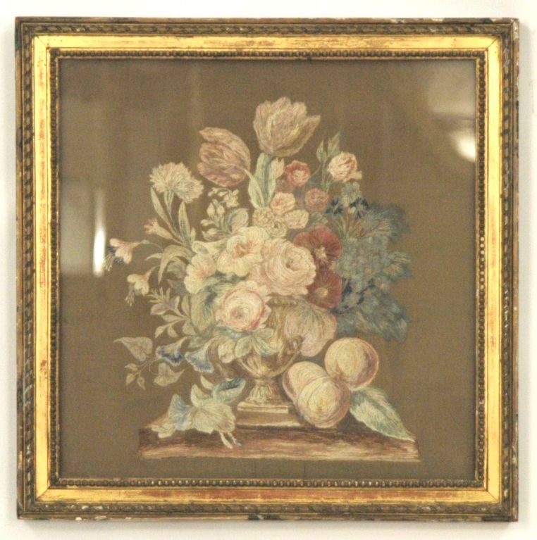 English 1920's Floral Framed Silk Embroidery