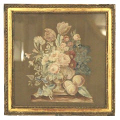 English 1920's Floral Framed Silk Embroidery