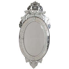 Antique Late 19th Century Venetian Glass Oval Mirror
