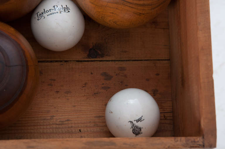 English Victorian Set of Taylor-Rolph "Imp" Lawn Bowls and Their Box