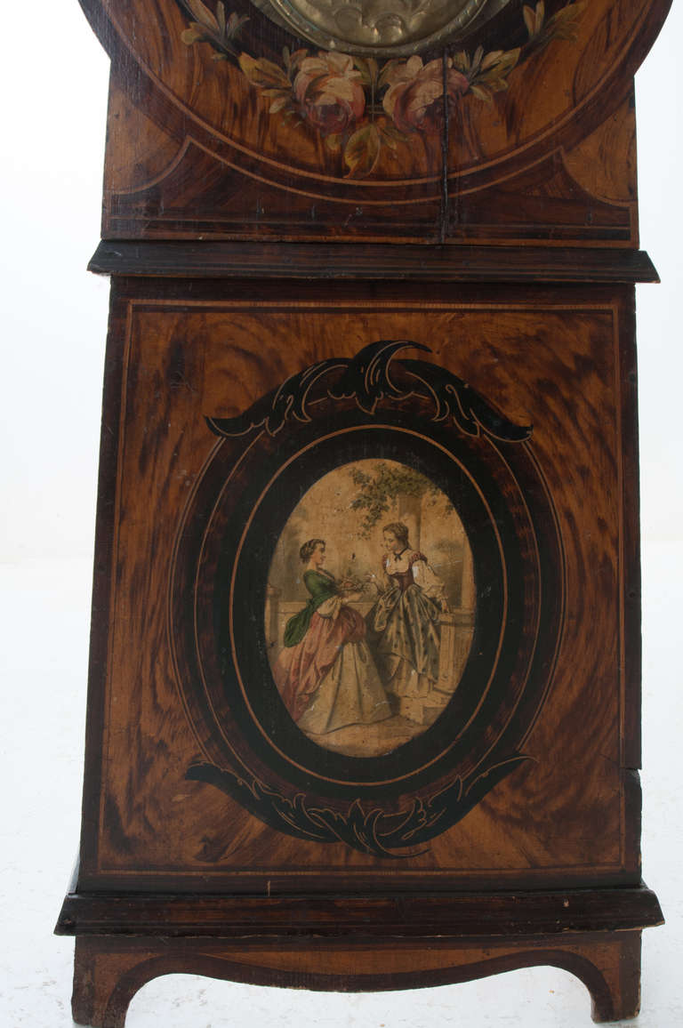 French 19th Century Hand-Painted and Brass Plate Case Clock 4