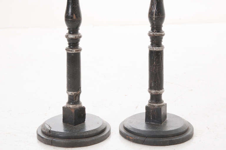 French Italian 1920s Pair of Tall Painted Candlesticks