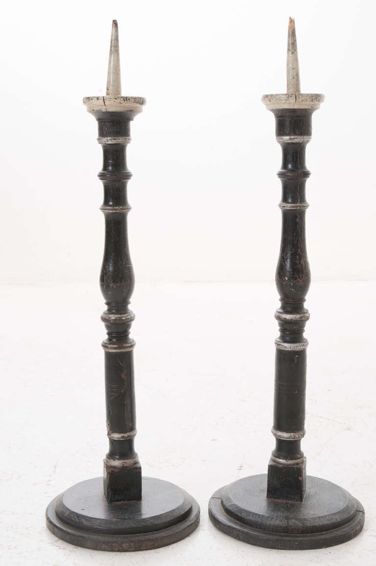 20th Century Italian 1920s Pair of Tall Painted Candlesticks