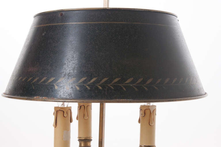 French 19th Century Bouillotte Lamp and Tole Shade at 1stdibs