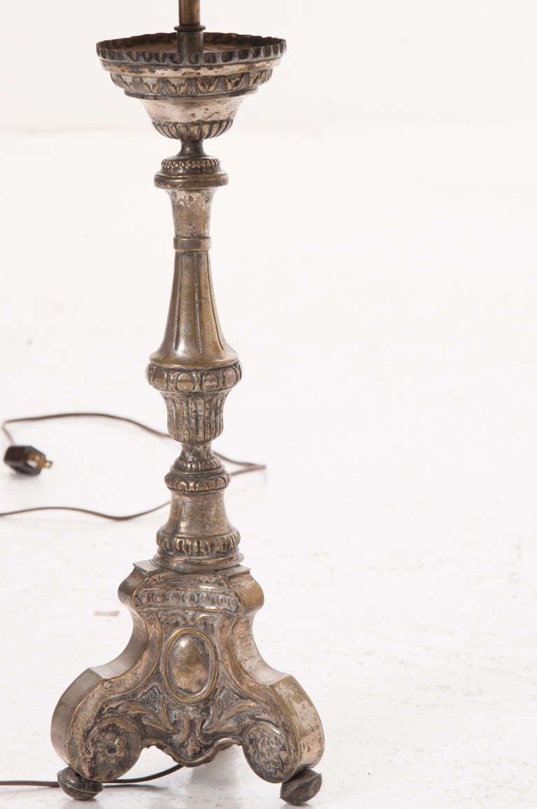 French 19th Century Pair of Silver Plate Candlestick Lamps at 1stDibs