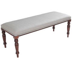 English 19th Century Mahogany and Upholstered Bench