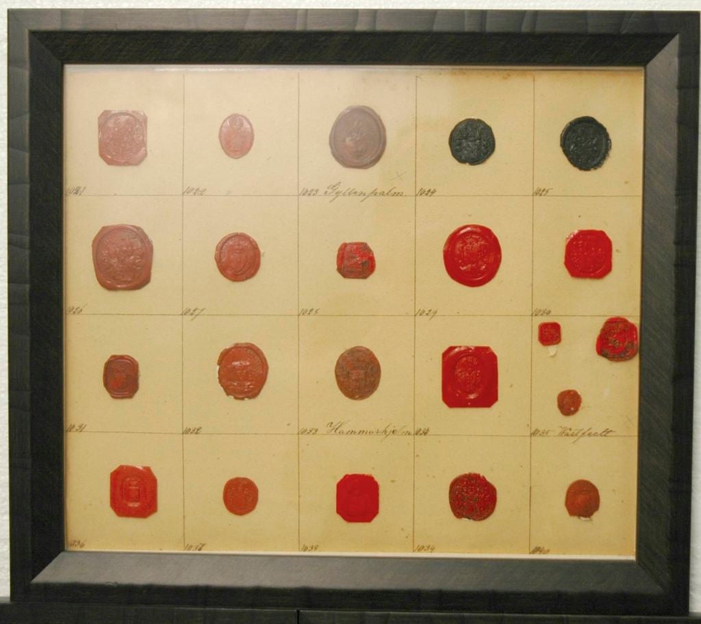 English c.1810 Wax Seals/Family Crest Framed. Set of 4