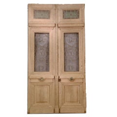 French Oak Double Doors with Iron & Stained Glass