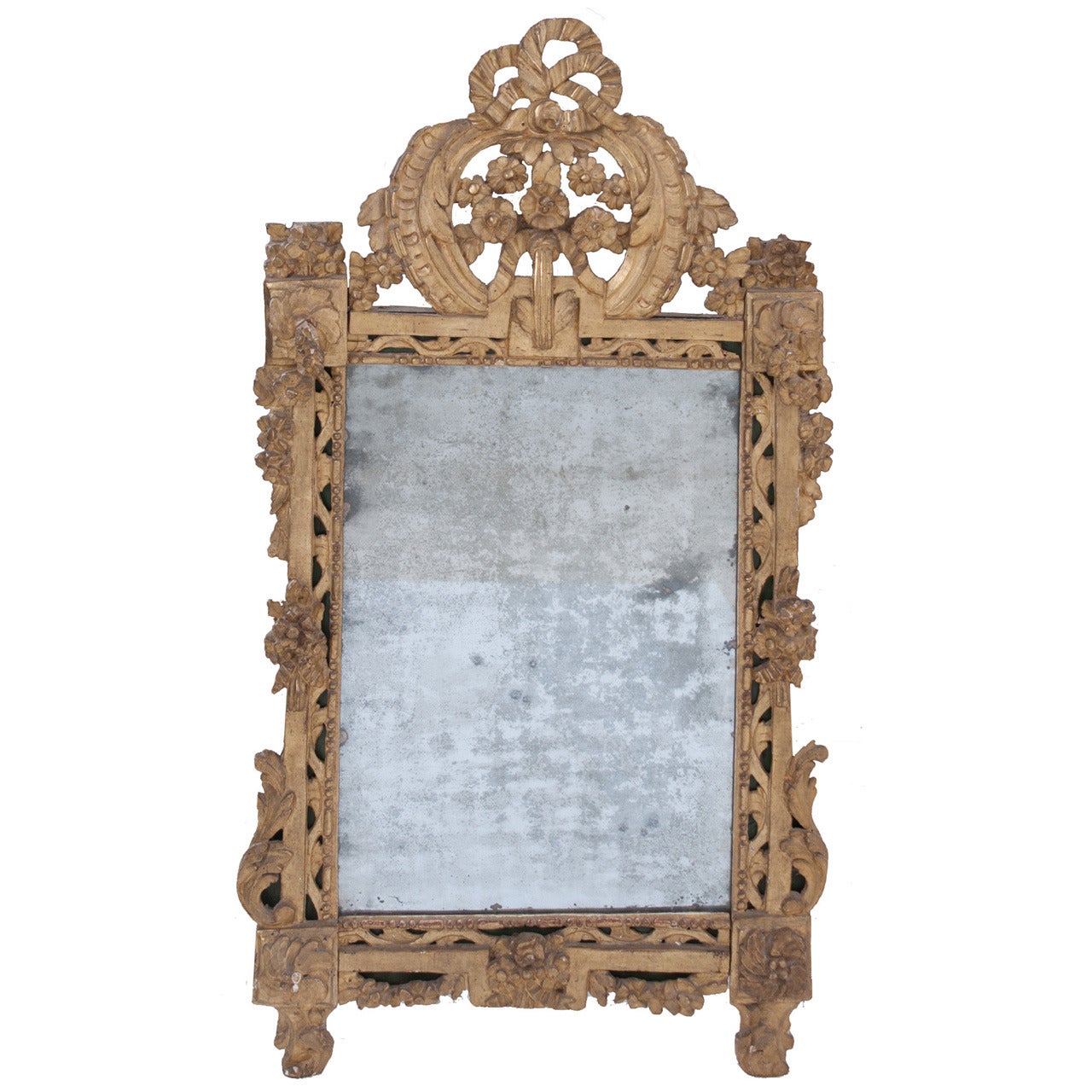 Italian 18th Century Gold Gilt Wood & Painted Mirror