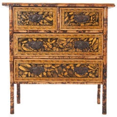 English 19th Century Bamboo and Decoupage Shell Chest