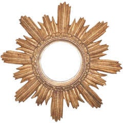 Antique French 19th Century Gilt-Wood Starburst Mirror